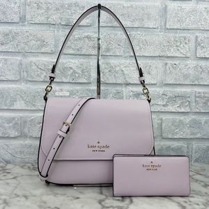 Kate Spade Staci Saffiano Shoulder Bag Crossbody & Wallet In Lilac Moon
